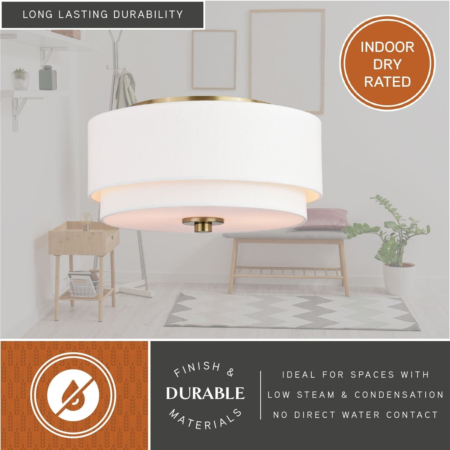 Plafonnier Burnaby style moderne du milieu du siècle, abat-jour tambour en lin blanc