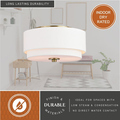 Plafonnier Burnaby style moderne du milieu du siècle, abat-jour tambour en lin blanc