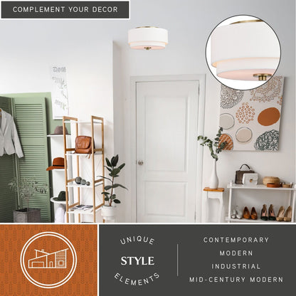 Plafonnier Burnaby style moderne du milieu du siècle, abat-jour tambour en lin blanc