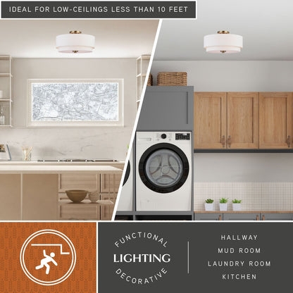 Plafonnier Burnaby style moderne du milieu du siècle, abat-jour tambour en lin blanc