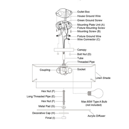 Plafonnier Burnaby style moderne du milieu du siècle, abat-jour tambour en lin blanc