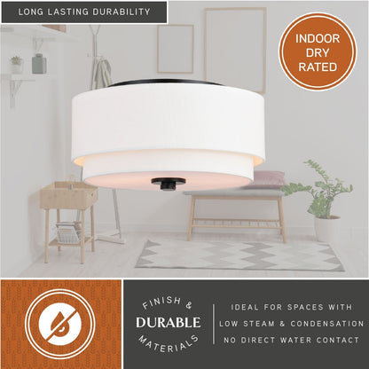 Plafonnier Burnaby style moderne du milieu du siècle, abat-jour tambour en lin blanc