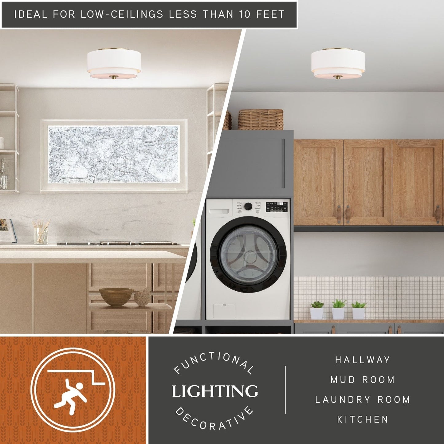 Plafonnier Burnaby style moderne du milieu du siècle, abat-jour tambour en lin blanc