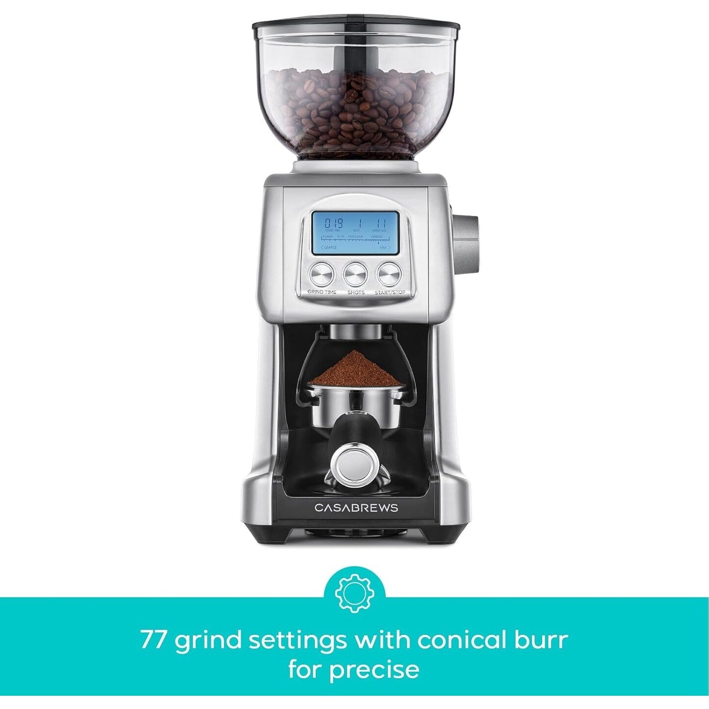 Moulin à café électrique CASABREWS Tornado à meules coniques argentées - Non disponible