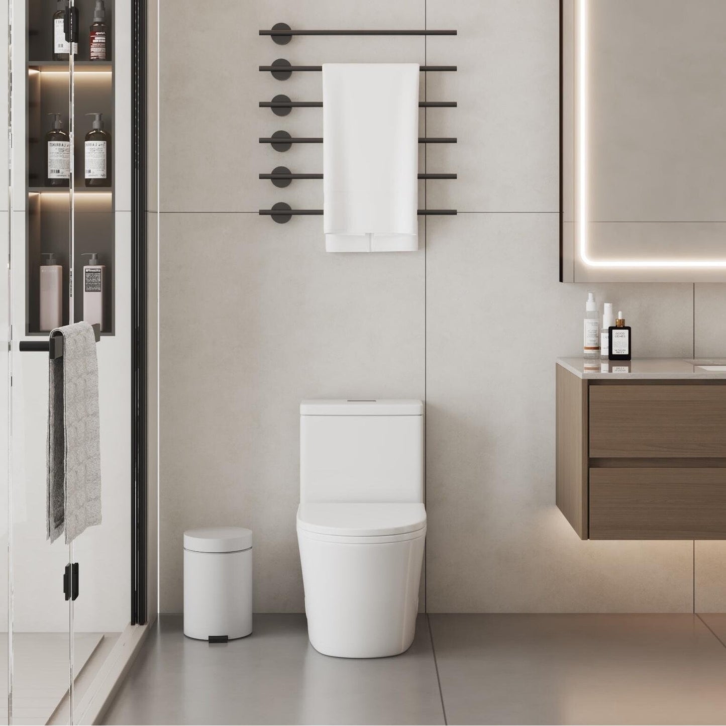 WC monobloc compact CB HOME 61 cm (24 po), double chasse d'eau, modèle moderne à siphon, avec abattant à fermeture ralentie et hauteur confort de 42 cm (16,5 po).