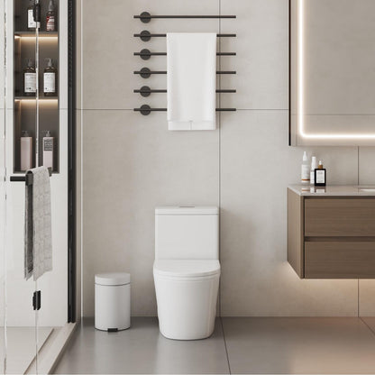 WC monobloc compact CB HOME 61 cm (24 po), double chasse d'eau, modèle moderne à siphon, avec abattant à fermeture ralentie et hauteur confort de 42 cm (16,5 po).