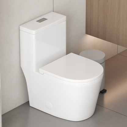 WC monobloc compact CB HOME 61 cm (24 po), double chasse d'eau, modèle moderne à siphon, avec abattant à fermeture ralentie et hauteur confort de 42 cm (16,5 po).
