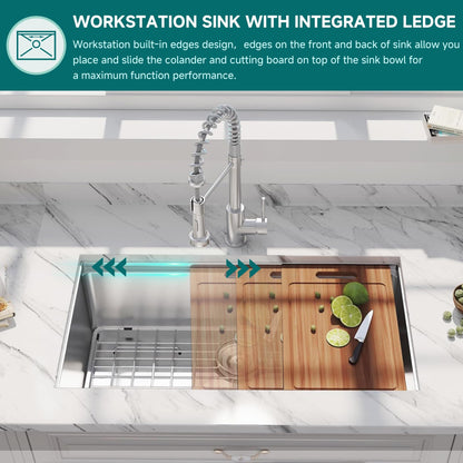 Évier de cuisine CB HOME 32'' à encastrer sous plan, finition or, évier à poser noir/acier inoxydable, évier à une cuve avec accessoires