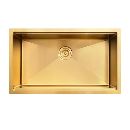 Évier de cuisine CB HOME 32'' à encastrer sous plan, finition or, évier à poser noir/acier inoxydable, évier à une cuve avec accessoires