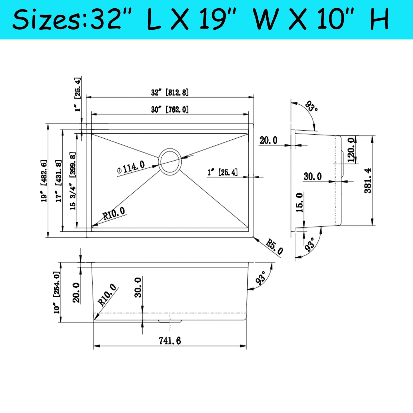 Évier de cuisine CB HOME 32'' à encastrer sous plan, finition or, évier à poser noir/acier inoxydable, évier à une cuve avec accessoires