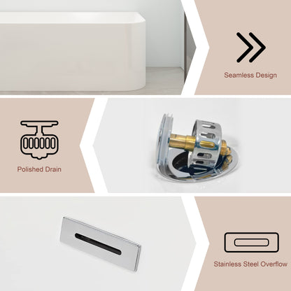 Baignoires îlot en acrylique CB HOME 59''/67'', baignoires murales à un seul côté, trop-plein à gauche ou à droite