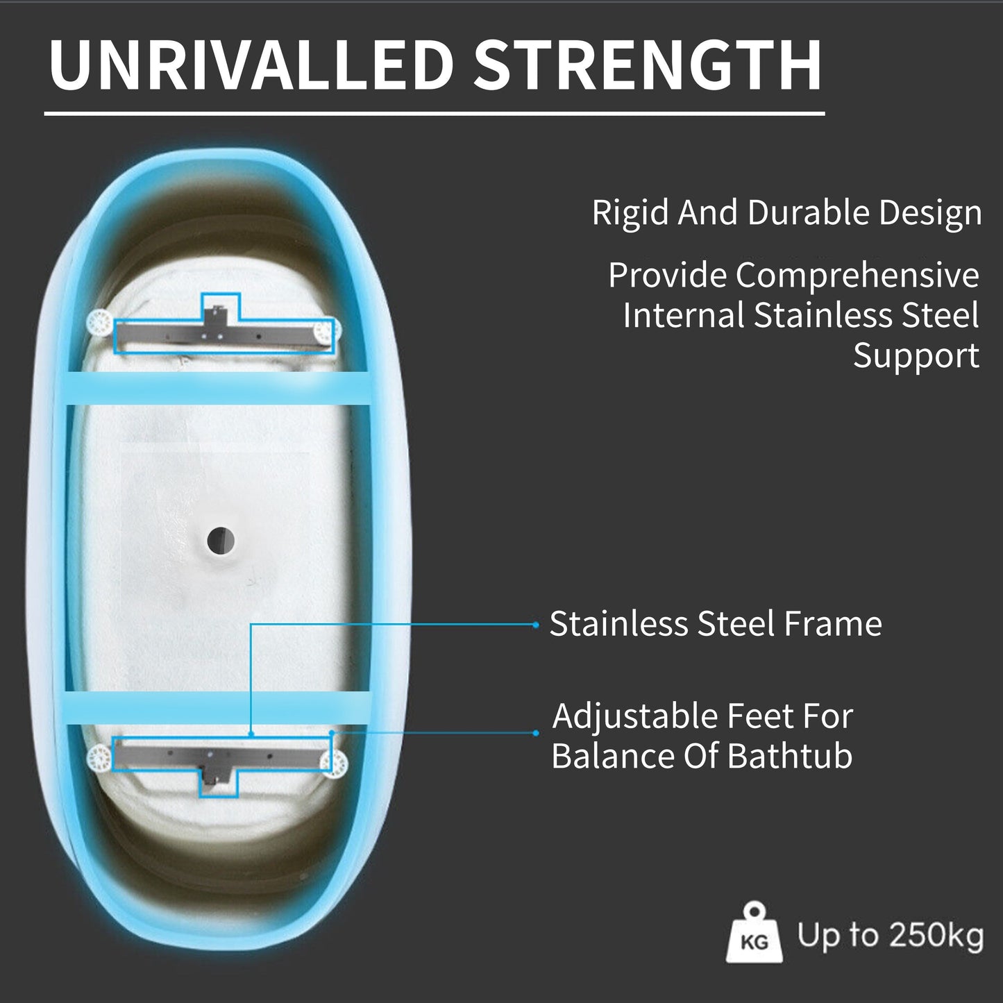 Baignoires îlot en acrylique CB HOME 59''/67'', baignoires murales à un seul côté, trop-plein à gauche ou à droite