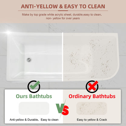 Baignoires îlot en acrylique CB HOME 59''/67'', baignoires murales à un seul côté, trop-plein à gauche ou à droite