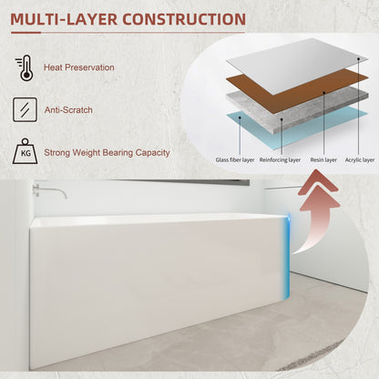 Baignoires îlot en acrylique CB HOME 59''/67'', baignoires murales à un seul côté, trop-plein à gauche ou à droite