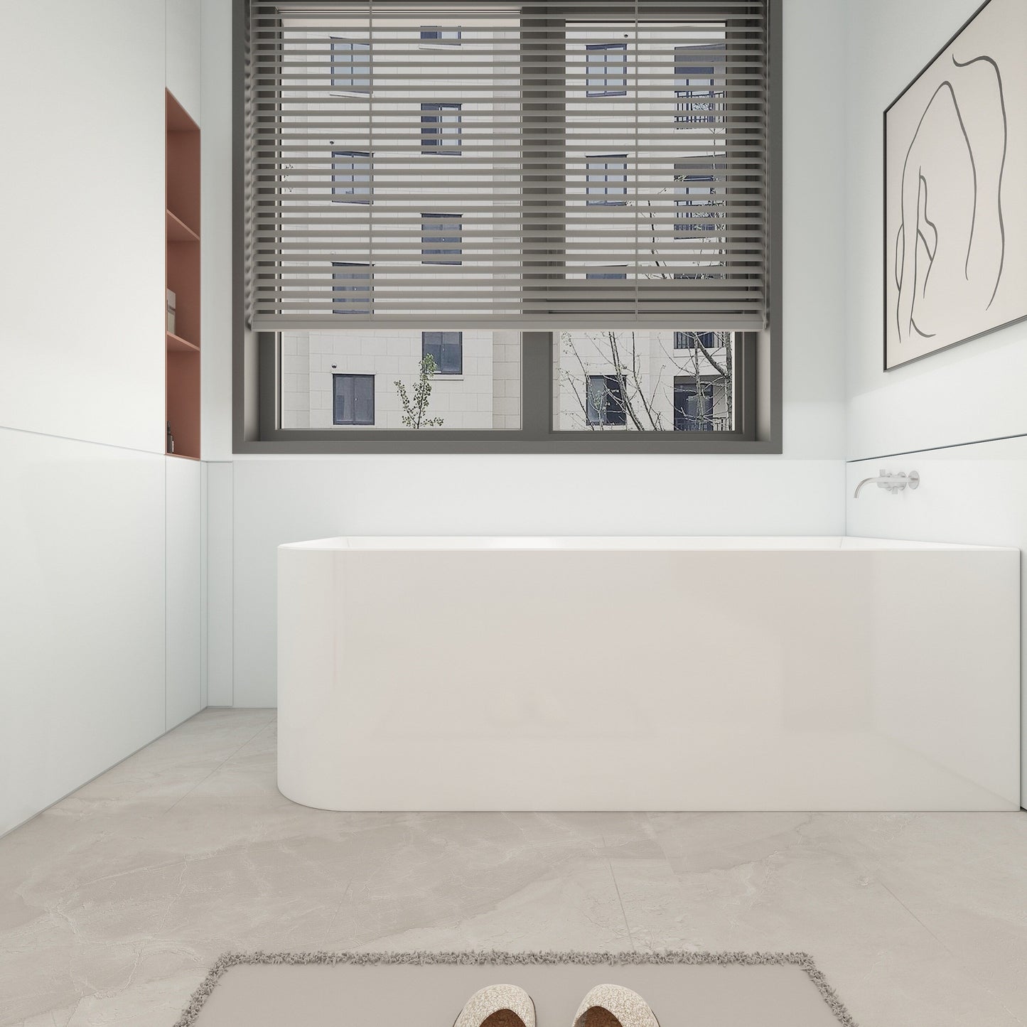 Baignoires îlot en acrylique CB HOME 59''/67'', baignoires murales à un seul côté, trop-plein à gauche ou à droite