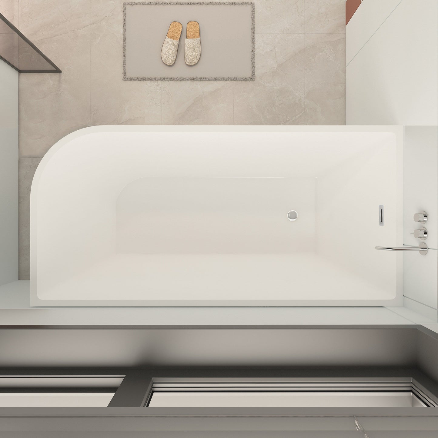 Baignoires îlot en acrylique CB HOME 59''/67'', baignoires murales à un seul côté, trop-plein à gauche ou à droite