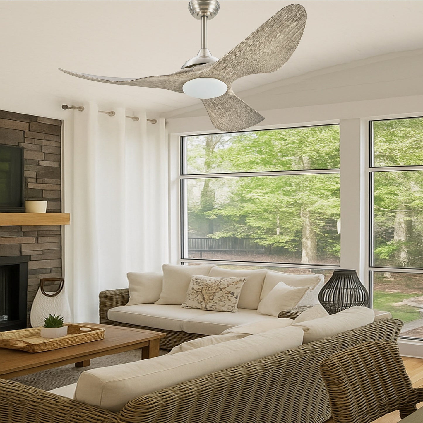 Ventilateur de plafond extérieur étanche CO-Z 52 avec éclairage LED à intensité variable et télécommande