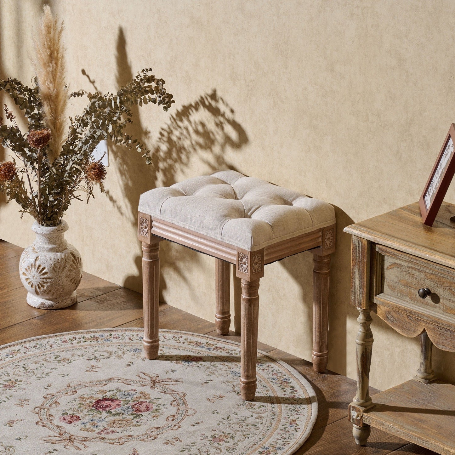 Tabouret de coiffeuse et repose-pieds rembourrés style vintage français CO-Z