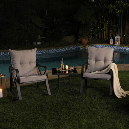 Ensemble de conversation extérieur 3 pièces avec fauteuil à bascule et table d'appoint, le plus confortable qui soit