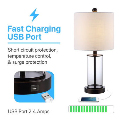 Lampe de table LED moderne et contemporaine Cabell 21 en verre, rechargeable par USB, finition bronze huilé (lot de 2) par JONATHAN Y
