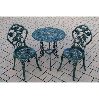 Ensemble bistro 3 pièces Camellia en aluminium moulé vert Verdi avec table et 2 chaises