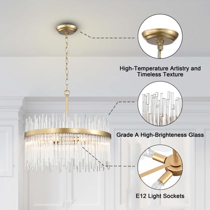 Lustre Casandra à 5 lumières en bronze brillant avec barres en verre transparent - Bronze brillant