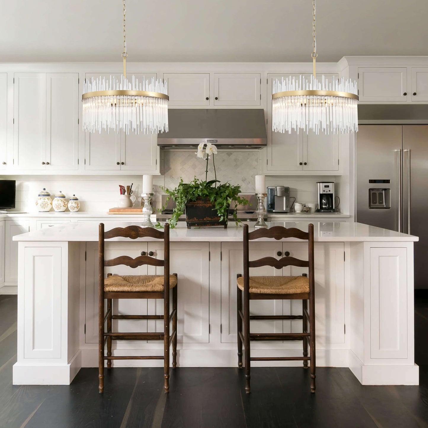 Lustre Casandra à 5 lumières en bronze brillant avec barres en verre transparent - Bronze brillant