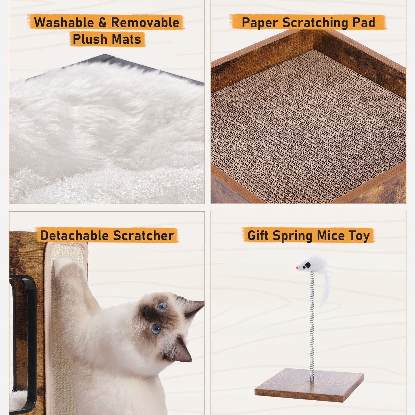 Maison pour chat, lit pour chat, arbre à chat avec griffoir et tapis amovibles