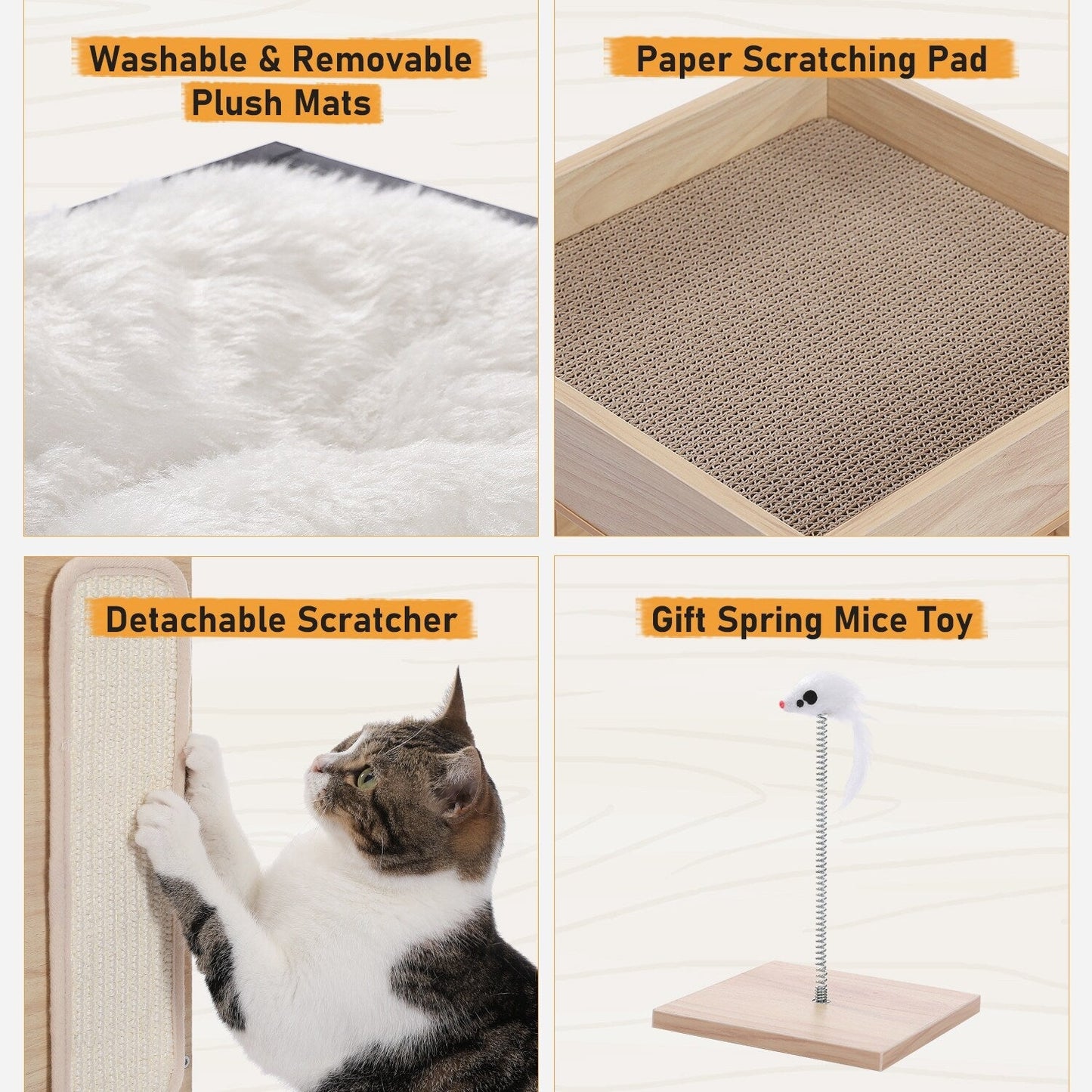 Maison pour chat, lit pour chat, arbre à chat avec griffoir et tapis amovibles