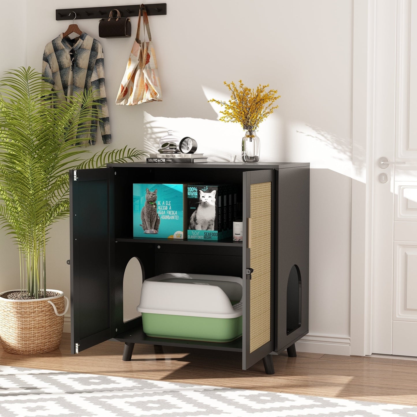 Bac à litière pour chat, niche pour chat, table d'appoint, armoire à porte, bibliothèque