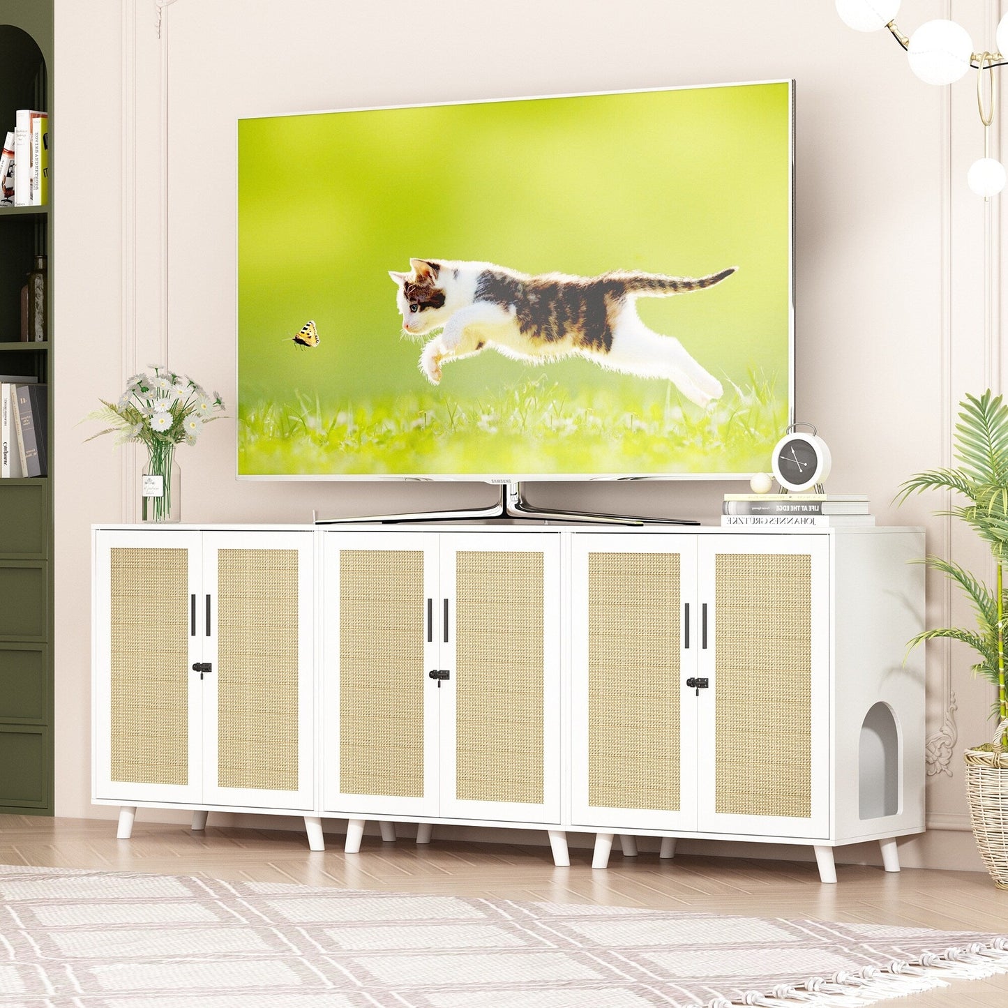 Bac à litière pour chat, niche pour chat, table d'appoint, armoire à porte, bibliothèque