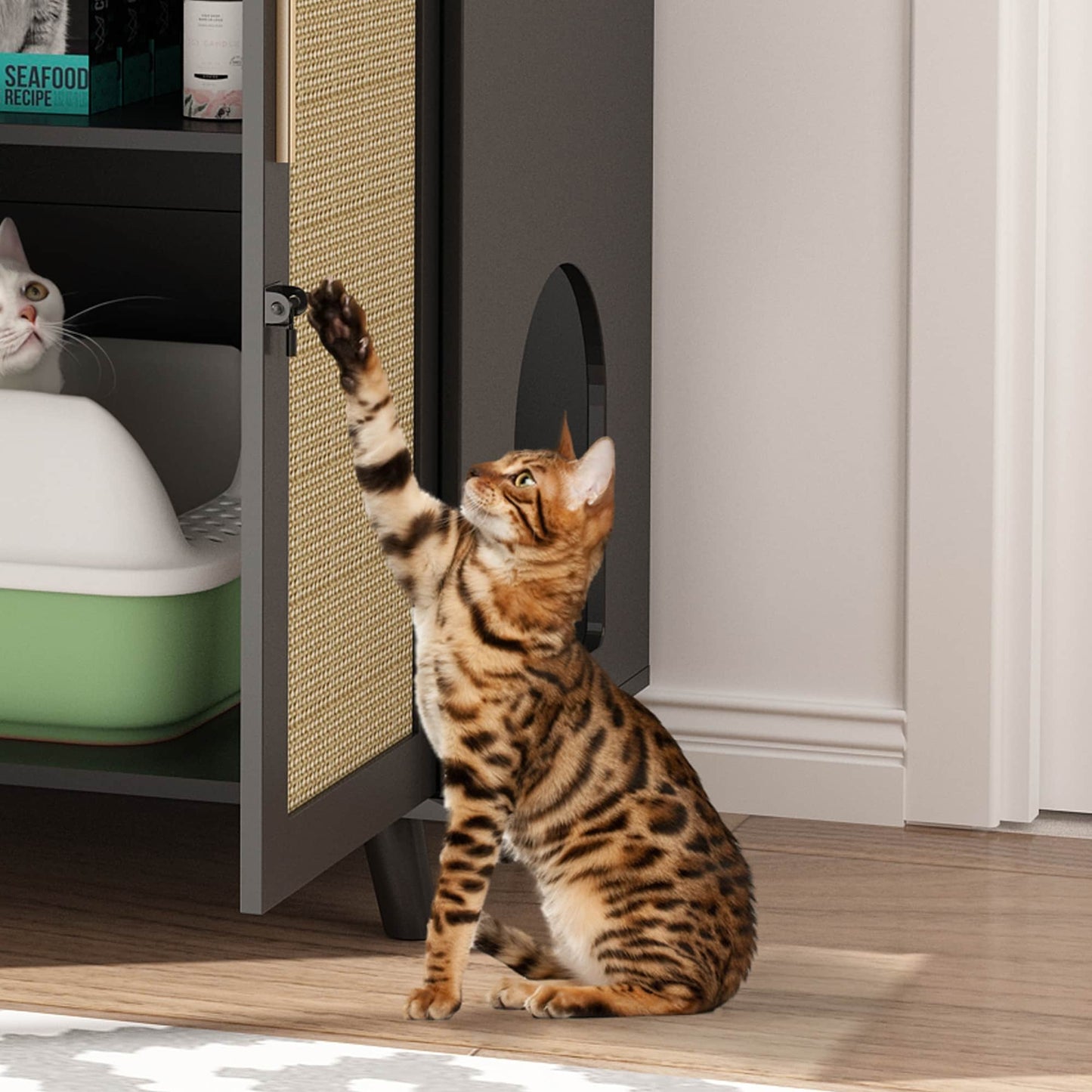 Bac à litière pour chat, niche pour chat, table d'appoint, armoire à porte, bibliothèque