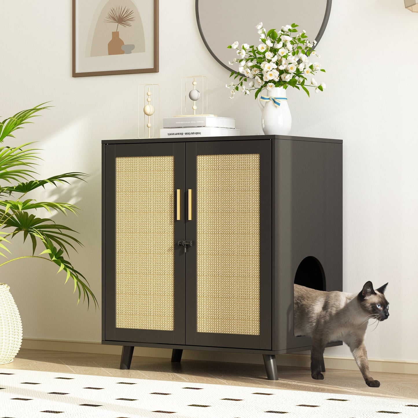 Bac à litière pour chat, niche pour chat, table d'appoint, armoire à porte, bibliothèque