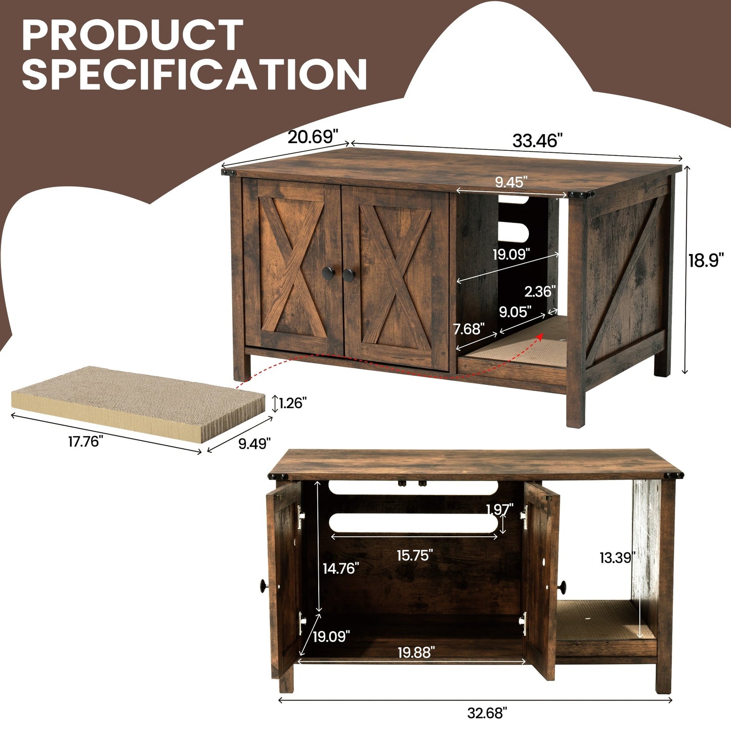 Enclos pour bac à litière pour chat, meuble de salle de bain pour chat en bois dissimulé avec griffoir