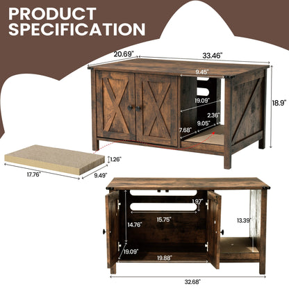 Enclos pour bac à litière pour chat, meuble de salle de bain pour chat en bois dissimulé avec griffoir