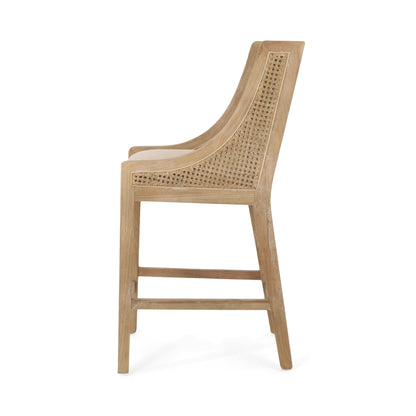Tabourets de comptoir Christopher Knight Home Cataldo en tissu, bois et rotin, 65 cm (ensemble de 2)