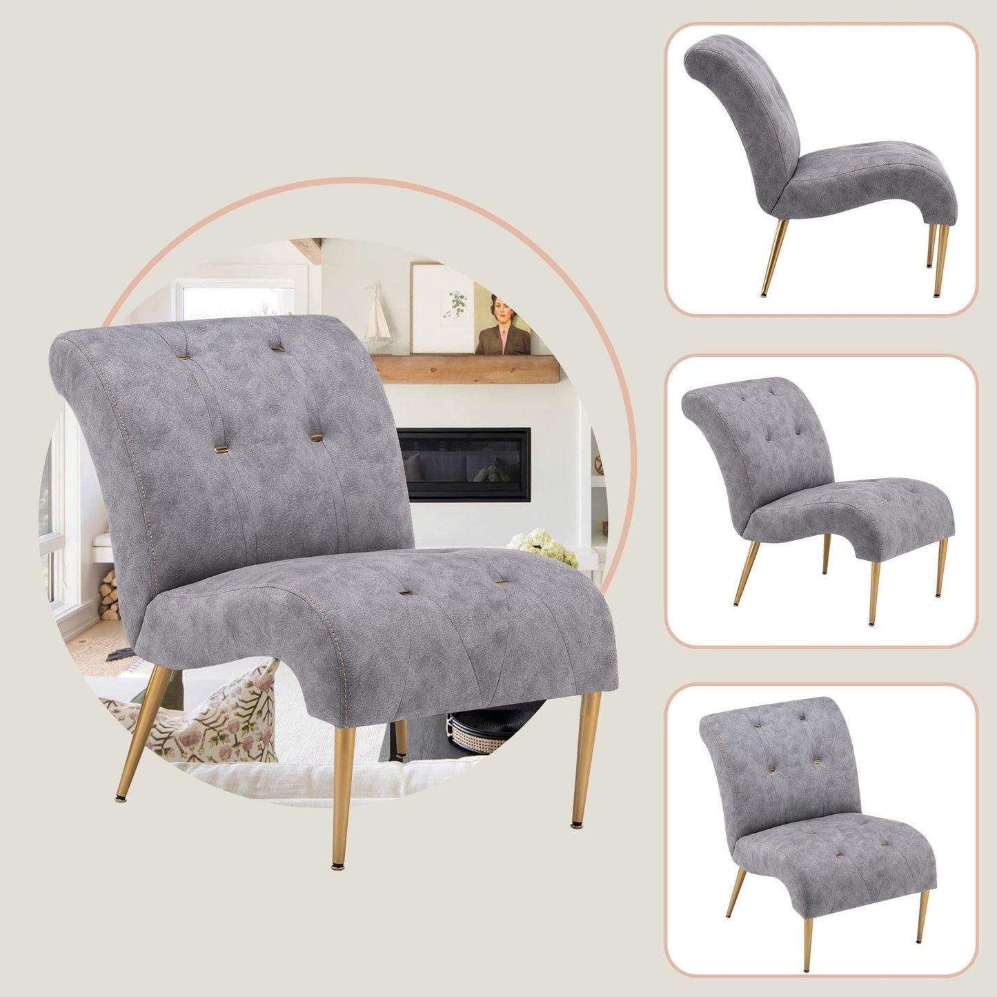 Chaise longue rembourrée, fauteuil d'appoint pour chambre à coucher et salon