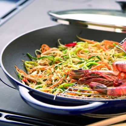 Wok Chasseur 16 pouces en fonte émaillée rouge française avec couvercle en verre