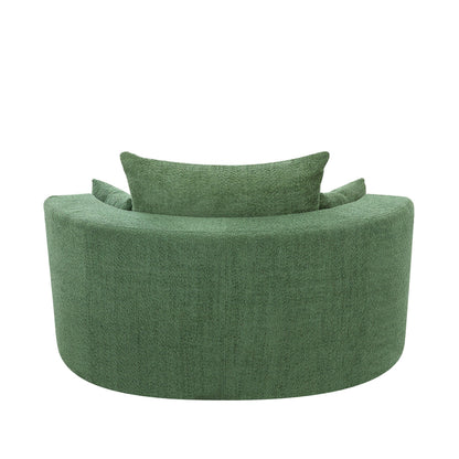 Fauteuil lounge rond en chenille, avec accoudoirs et base pivotante à 360° et 3 coussins amovibles