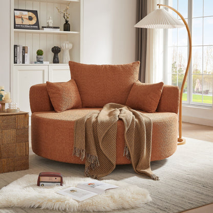 Fauteuil lounge rond en chenille, avec accoudoirs et base pivotante à 360° et 3 coussins amovibles