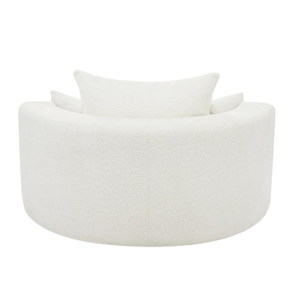 Fauteuil lounge rond en chenille, avec accoudoirs et base pivotante à 360° et 3 coussins amovibles