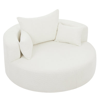 Fauteuil lounge rond en chenille, avec accoudoirs et base pivotante à 360° et 3 coussins amovibles