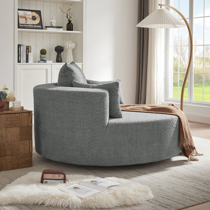 Fauteuil lounge rond en chenille, avec accoudoirs et base pivotante à 360° et 3 coussins amovibles