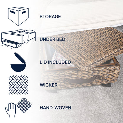 Bac de rangement sous lit en jacinthe/bois avec roulettes et poignées happimess