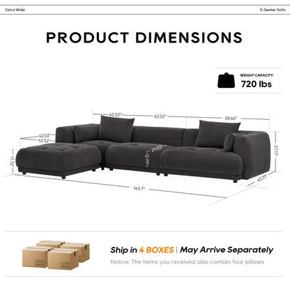 Canapé d'angle modulaire Cloud 144 avec pouf - Canapé de salon en tissu chenille moelleux