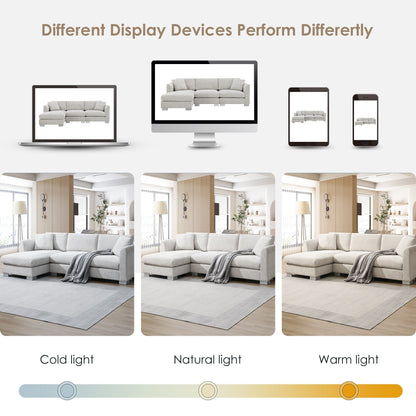 Canapé d'angle Cloud, ensemble de canapé de luxe en forme de L avec 2 coussins offerts, mobilier d'intérieur 4 places en chenille avec méridienne surdimensionnée