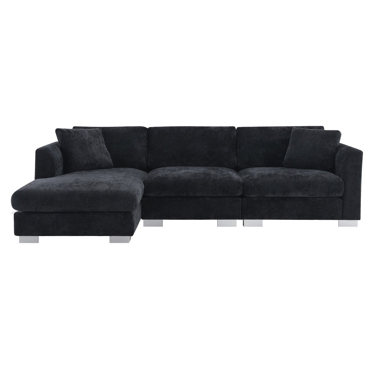 Canapé d'angle Cloud, ensemble de canapé de luxe en forme de L avec 2 coussins offerts, mobilier d'intérieur 4 places en chenille avec méridienne surdimensionnée
