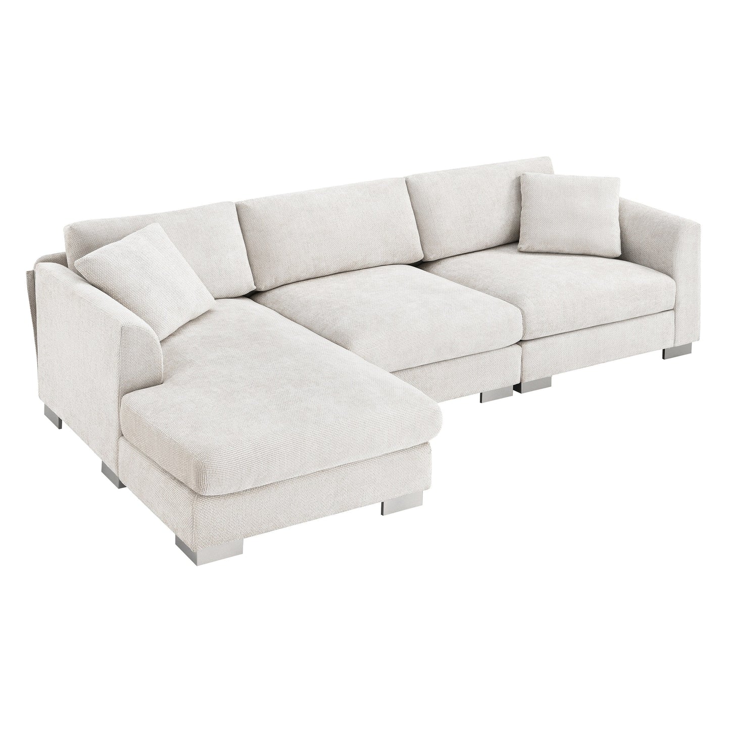 Canapé d'angle Cloud, ensemble de canapé de luxe en forme de L avec 2 coussins offerts, mobilier d'intérieur 4 places en chenille avec méridienne surdimensionnée