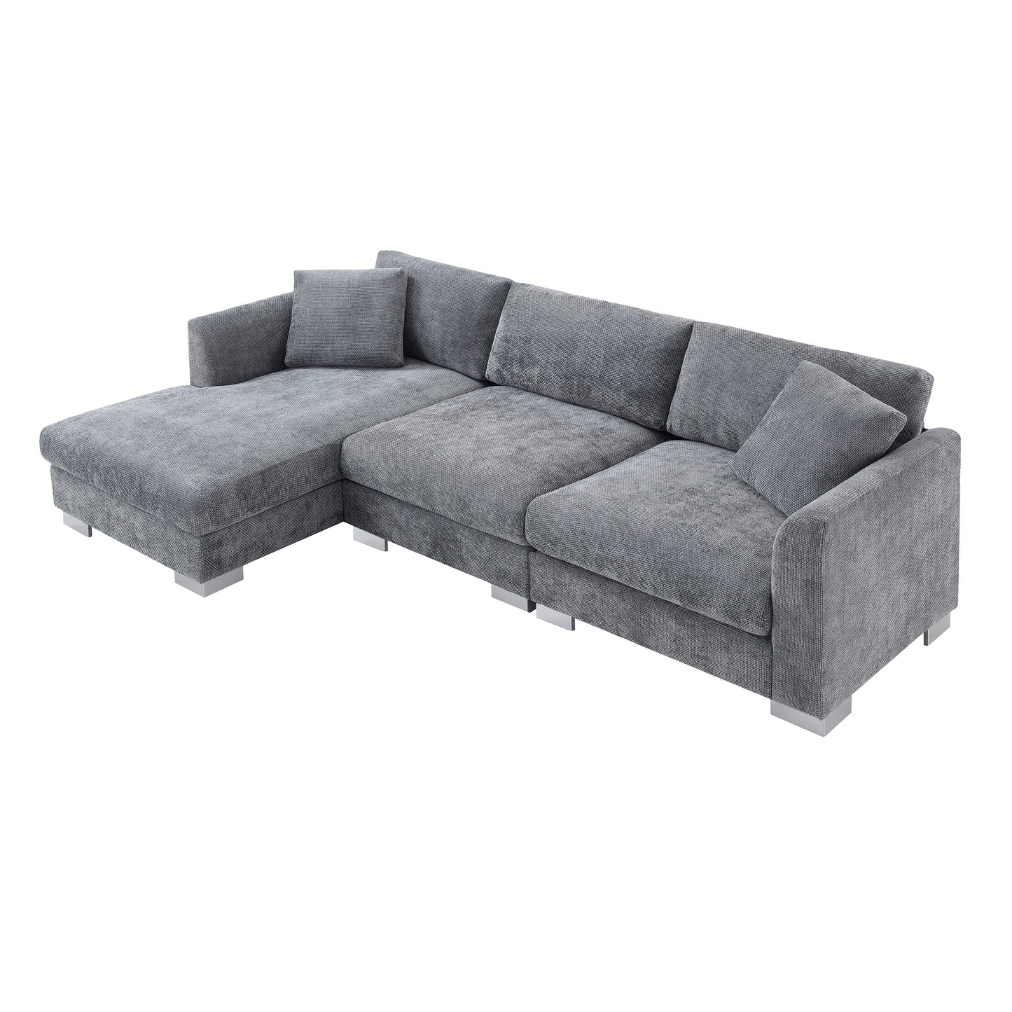Canapé d'angle Cloud, ensemble de canapé de luxe en forme de L avec 2 coussins offerts, mobilier d'intérieur 4 places en chenille avec méridienne surdimensionnée