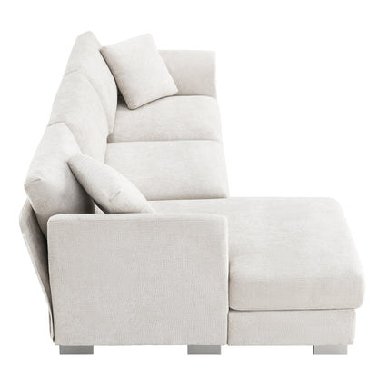 Canapé d'angle Cloud, ensemble de canapé de luxe en forme de L avec 2 coussins offerts, mobilier d'intérieur 4 places en chenille avec méridienne surdimensionnée